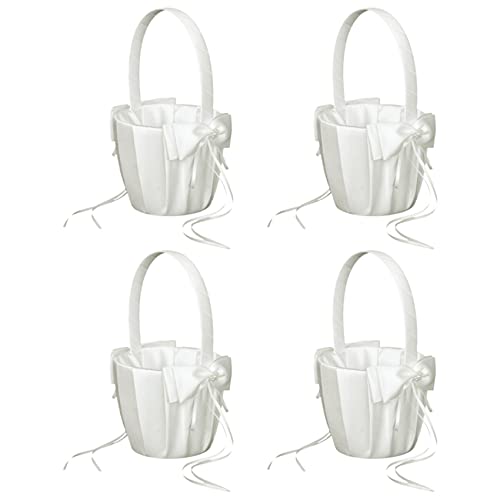 KEALBAUS 4 x Hochzeitskorb mit Fliege mit Kunstperlen und Blumen aus Satin, elfenbeinfarben KEALBAUS 4 x Hochzeitskorb mit Fliege mit Kunstperlen und Blumen aus Satin, elfenbeinfarben von KEALBAUS