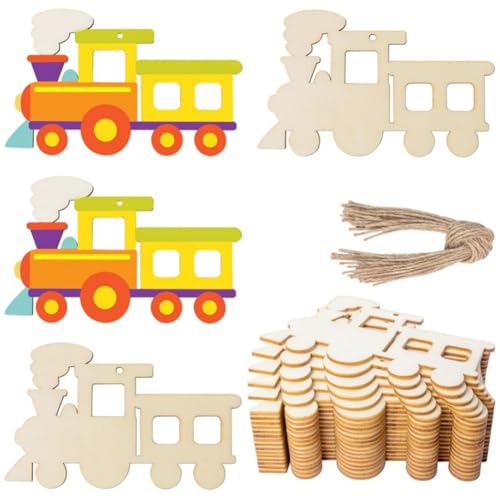 KEALBAUS 50 Stück Ornamente aus Zugholz, unfertig, in Form eines Zuges, blanko, für Basteln, Handwerk, Dekoration von Weihnachtsfeiern KEALBAUS 50 Stück Ornamente aus Zugholz, unfertig, in Form eines Zuges, blanko, für Basteln, Handwerk, Dekoration von Weihnachtsfeiern von KEALBAUS