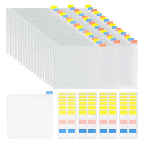KEALBAUS 60 Stück Aufbewahrung für Papier, 15,2 x 15,2 cm, transparente Kunststoffhüllen mit 120 selbstklebenden Indexreitern zum Organisieren von Scrapbooking-Papier, Kartonpapier von KEALBAUS