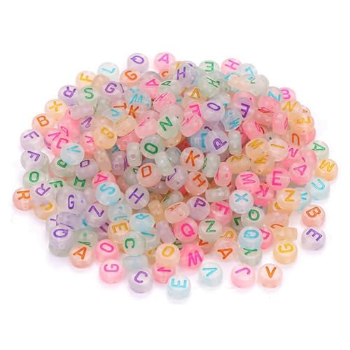 KEALBAUS Leuchtende Buchstabenperlen, rund, aus Acryl, Buchstabenperlen, die im Dunkeln leuchten, für Armbänder, Herstellung, kreative Freizeit von KEALBAUS
