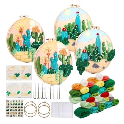 KEALBAUS Nadelfilz-Set, Filz-Set aus Wolle, Nadelfilzzubehör mit Filznadeln, Schaumstoffmatte, Filzstoff, Dekorationsrahmen, Anleitung von KEALBAUS