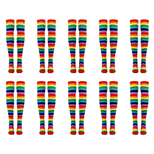 KEALLANS 20X Regenbogengestreifte Socken ÜBer Dem Knie Clown Gestreiftes Kostüm Hohe Strümpfe für Halloween Cosplay Partys KEALLANS 20X Regenbogengestreifte Socken ÜBer Dem Knie Clown Gestreiftes Kostüm Hohe Strümpfe für Halloween Cosplay Partys von KEALLANS