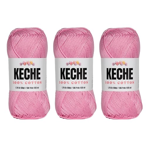 Baumwollgarn, 100 % Baumwollgarn zum Häkeln und Stricken, merzerisiertes Amigurumi-Garn aus Baumwolle, Fine-Sport, 50 g, 125 m, 3 Knäuel, Babyrosa Baumwollgarn, 100 % Baumwollgarn zum Häkeln und Stricken, merzerisiertes Amigurumi-Garn aus Baumwolle, Fine-Sport, 50 g, 125 m, 3 Knäuel, Babyrosa von KECHE