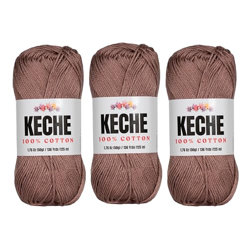 Baumwollgarn, 100 % Baumwollgarn zum Häkeln und Stricken, merzerisiertes Amigurumi-Garn aus Baumwolle, Fine-Sport, 50 g, 125 m, 3 Knäuel, Kamel von KECHE