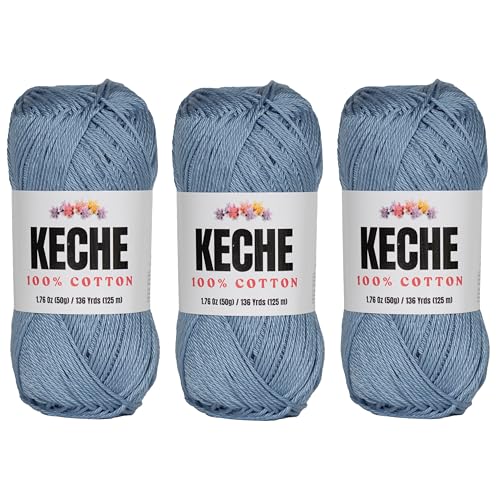 Baumwollgarn, 100 % Baumwollgarn zum Häkeln und Stricken, merzerisiertes Amigurumi-Garn aus Baumwolle, Fine-Sport 2, 50 g, 125 m, 3 Knäuel, Blau Baumwollgarn, 100 % Baumwollgarn zum Häkeln und Stricken, merzerisiertes Amigurumi-Garn aus Baumwolle, Fine-Sport 2, 50 g, 125 m, 3 Knäuel, Blau von KECHE