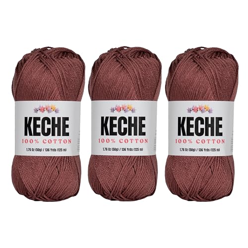 Baumwollgarn, 100 % Baumwollgarn zum Häkeln und Stricken, merzerisiertes Amigurumi-Garn aus Baumwolle, Fine-Sport 2, 50 g, 125 m, 3 Knäuel, Braun Baumwollgarn, 100 % Baumwollgarn zum Häkeln und Stricken, merzerisiertes Amigurumi-Garn aus Baumwolle, Fine-Sport 2, 50 g, 125 m, 3 Knäuel, Braun von KECHE