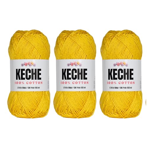 Baumwollgarn, 100 % Baumwollgarn zum Häkeln und Stricken, merzerisiertes Amigurumi-Garn aus Baumwolle, Fine-Sport 2, 50 g, 125 m, 3 Knäuel, Gelb Baumwollgarn, 100 % Baumwollgarn zum Häkeln und Stricken, merzerisiertes Amigurumi-Garn aus Baumwolle, Fine-Sport 2, 50 g, 125 m, 3 Knäuel, Gelb von KECHE