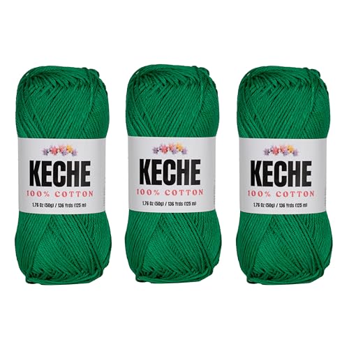 Baumwollgarn, 100 % Baumwollgarn zum Häkeln und Stricken, merzerisiertes Amigurumi-Garn aus Baumwolle, Fine-Sport 2, 50 g, 125 m, 3 Knäuel, Grün Baumwollgarn, 100 % Baumwollgarn zum Häkeln und Stricken, merzerisiertes Amigurumi-Garn aus Baumwolle, Fine-Sport 2, 50 g, 125 m, 3 Knäuel, Grün von KECHE