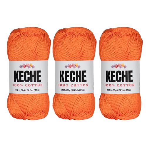 Baumwollgarn, 100 % Baumwollgarn zum Häkeln und Stricken, merzerisiertes Amigurumi-Garn aus Baumwolle, Fine-Sport 2, 50 g, 125 m, 3 Knäuel, Orange Baumwollgarn, 100 % Baumwollgarn zum Häkeln und Stricken, merzerisiertes Amigurumi-Garn aus Baumwolle, Fine-Sport 2, 50 g, 125 m, 3 Knäuel, Orange von KECHE