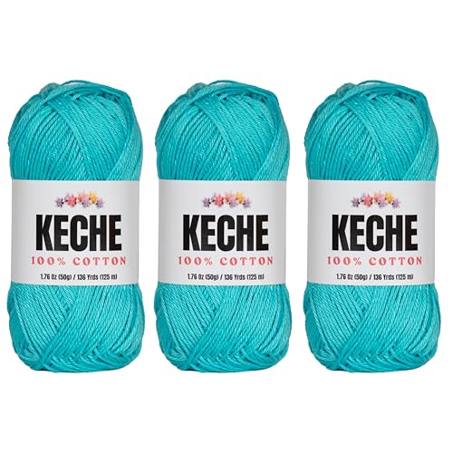 Baumwollgarn, 100 % Baumwollgarn zum Häkeln und Stricken, merzerisiertes Amigurumi-Garn aus Baumwolle, Fine-Sport 2, 50 g, 125 m, 3 Knäuel, Türkis Baumwollgarn, 100 % Baumwollgarn zum Häkeln und Stricken, merzerisiertes Amigurumi-Garn aus Baumwolle, Fine-Sport 2, 50 g, 125 m, 3 Knäuel, Türkis von KECHE