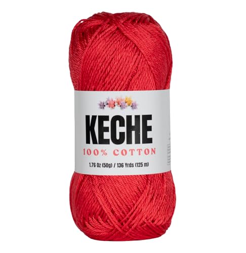 Baumwollgarn, 100 % Baumwollgarn zum Häkeln und Stricken, merzerisiertes Amigurumi-Garn aus Baumwolle, Fine-Sport 2, 50 g, 125 m, Rot Baumwollgarn, 100 % Baumwollgarn zum Häkeln und Stricken, merzerisiertes Amigurumi-Garn aus Baumwolle, Fine-Sport 2, 50 g, 125 m, Rot von KECHE