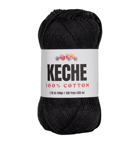Baumwollgarn, 100 % Baumwollgarn zum Häkeln und Stricken, merzerisiertes Amigurumi-Garn aus Baumwolle, Fine-Sport 2, 50 g, 125 m, Schwarz Baumwollgarn, 100 % Baumwollgarn zum Häkeln und Stricken, merzerisiertes Amigurumi-Garn aus Baumwolle, Fine-Sport 2, 50 g, 125 m, Schwarz von KECHE