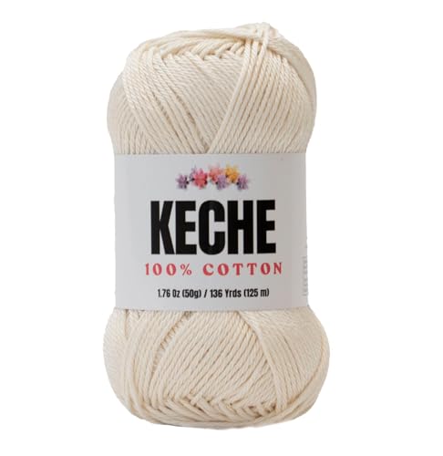 Baumwollgarn, 100 % Baumwollgarn zum Häkeln und Stricken, merzerisiertes Amigurumi-Garn aus Baumwolle, Fine-Sport 2, 50 g, 125 m, cremefarben von KECHE