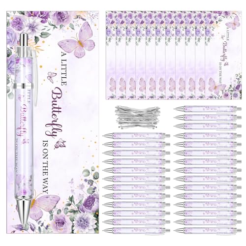 KEDEMAS 36 Sets Lila Schmetterling Baby Shower Geschenke, inkl. Rollpapier-Kugelschreiber & Grußkarten, Dankeschön, für die Feier mit uns, perfekte Spielpreise für Gäste, Partygeschenk von KEDEMAS