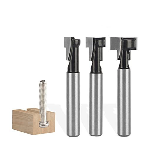 KEEBI 3pcs / Set T-Nut-Fräser-Bit-Set, 6 mm 6,35 mm 8 mm Schaft Schwarz Schlüsselloch-Bit T-Nut-Fräser-Fräser-Holzbearbeitungs-Fräser for Holzwerkzeuge (Size : 3pcs 6mm Shank) von KEEBI