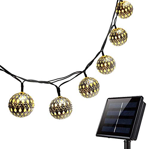 KEEDA 10LED Solar Marokkanische Metall Lichterketten Solarbetrieben Lichterkette für Outdoor Garten Weihnachten Hochzeit Dekoration (Kugel) von KEEDA