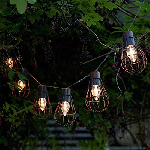 KEEDA Solar 10 LED Rost Eisen Käfig Birne Lichterkette Wasserdicht Retro Hängelaternen Außenbeleuchtung für Aussen Garten Terrasse Bar Café Dekorationen von KEEDA