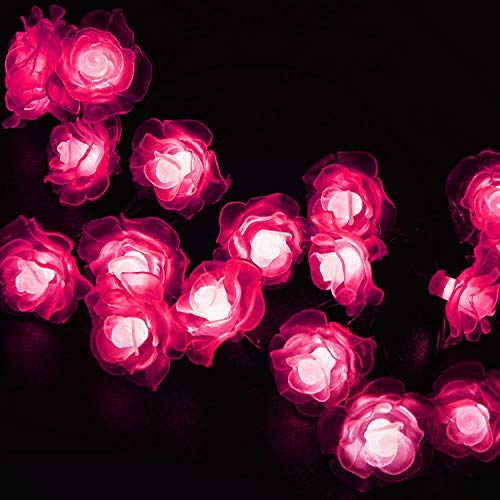 Solar Lichterketten, KEEDA 20 LED Rose Blume Lichterkette Wasserdichte dekorative Beleuchtung für Außen Patio Garten Hochzeit Weihnachten Party (Rosa) von KEEDA
