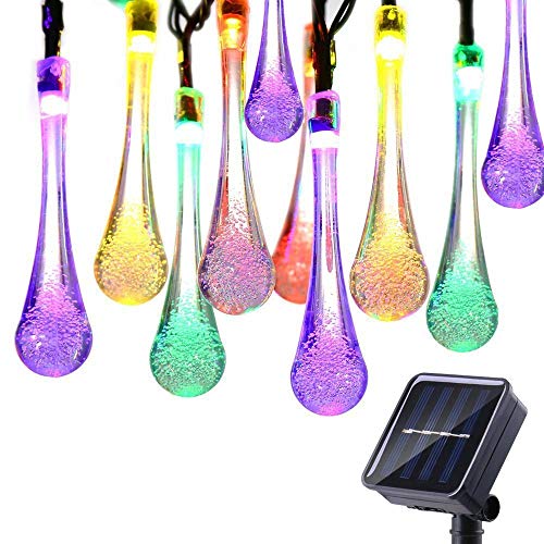 KEEDA Wassertropfen Solarbeleuchtung, 4,8 Meter 20er LED Solar Garten Lichterkette, Solar Außenbeleuchtung, Solarbetrieben Lichterkette für Außen Garten Party Weihnachtsdekoration (Mehrfarbig) von KEEDA
