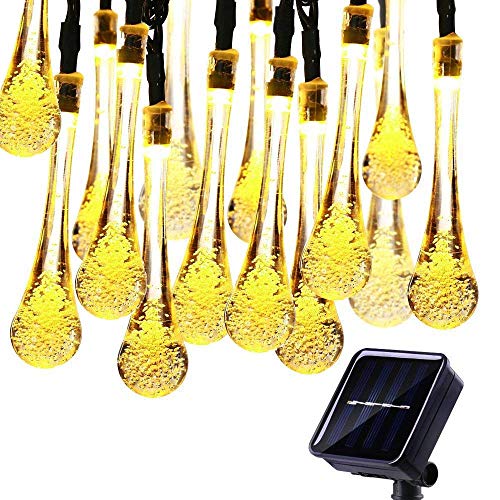 KEEDA Wassertropfen Solarbeleuchtung, 4,8 Meter 20er LED Solar Garten Lichterkette, Solar Außenbeleuchtung, Solarbetrieben Lichterkette für Außen Garten Party Weihnachtsdekoration (Warmweiß) von KEEDA