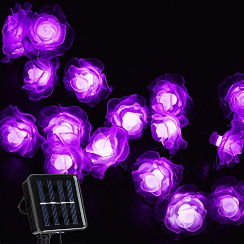 KEEDA Solar Lichterketten, 20 LED Rose Blume Lichterkette Wasserdichte dekorative Beleuchtung für Außen Patio Garten Hochzeit Weihnachten Party (Lila) von KEEDA