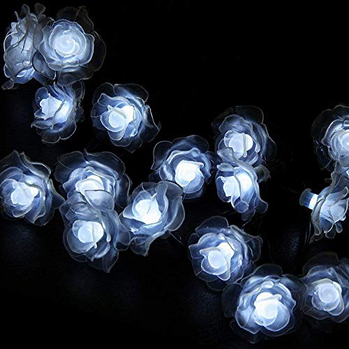 Solar Lichterketten, KEEDA 20 LED Rose Blume Lichterkette Wasserdichte dekorative Beleuchtung für Außen Patio Garten Hochzeit Weihnachten Party (Weiß) von KEEDA