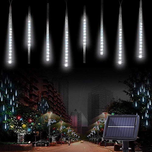 KEEDA Solar Meteorschauer Regen Lichter, 30cm 10 Tube 360LED Wasserdichte Schneefall Weihnachten Beleuchtung Lichterketten für Außen/Garten/Hochzeit/Baum Dekoration (Weiß) von KEEDA