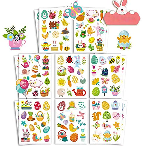 KEELYY 12 Stück Aufkleber Ostern, Ostersticker Kinder Aufkleber Osterdeko, Sticker Hasen Eier Küken Blumen Frosch Biene zum Ostern und Frühling von KEELYY