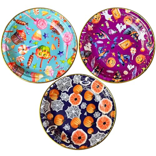KEELYY 3Pcs Dekoteller Halloween, 22cm Ø Halloween Teller Wiederverwendbar, dekorative Servierplatten mit Halloween Motiven, Snackschale für Halloween, Mottoparty, Kindergeburtstag KEELYY 3Pcs Dekoteller Halloween, 22cm Ø Halloween Teller Wiederverwendbar, dekorative Servierplatten mit Halloween Motiven, Snackschale für Halloween, Mottoparty, Kindergeburtstag von KEELYY