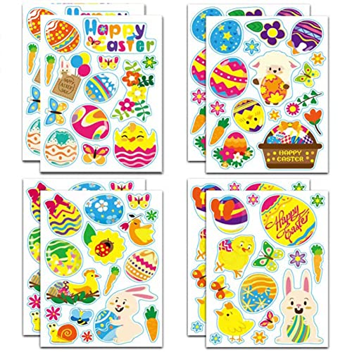 KEELYY 8 Stück Aufkleber Ostern, Ostereier Sticker Ostersticker Osterhasen Küken Blumen Aufkleber Osterdeko für Kinder von KEELYY