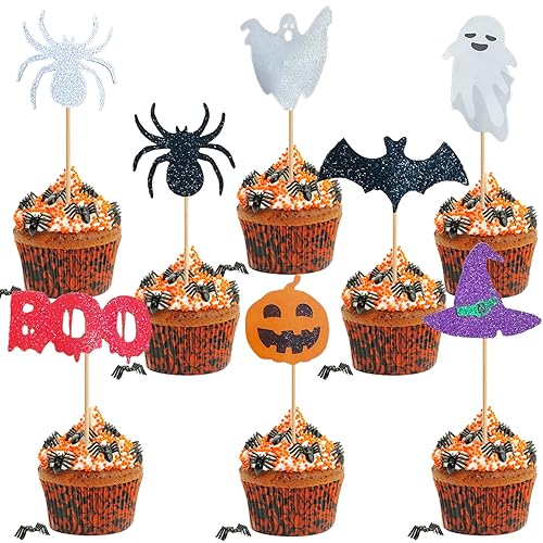 KEELYY Halloween Cupcake Topper, 46 Stück Halloween Picks Kuchenaufsätze Halloween Party Deko für Kuchen Muffin Essen Käseplatte Vorspeisen von KEELYY