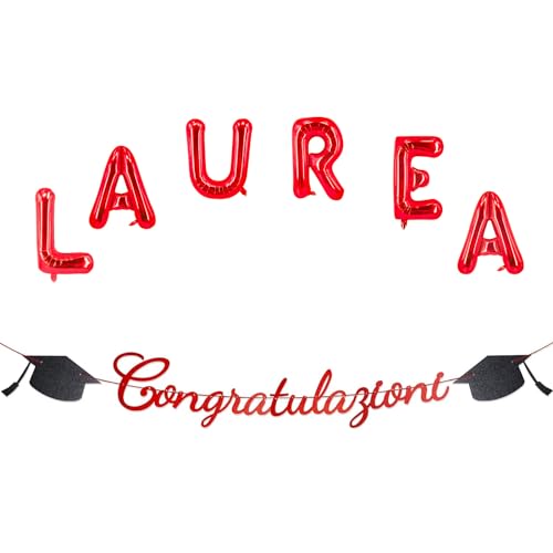 KEELYY Palloncini Laurea Rossi Festoni Laurea, "Congratulazioni Laurea" Scritte Italiane, Laurea Gadeget Addobbi Laurea, Decorazioni per Feste di Laurea von KEELYY