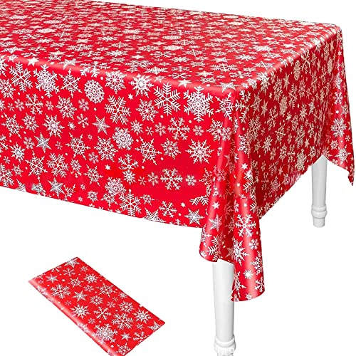 KEELYY Tischdecke Weihnachten Rot, Wasserdicht Tischdecken Einweg Schneeflocke Rechteckig Tischtuch Geeignet für Party, Kindergeburtstag, Hochzeit, Weihnachten, 137 x 274 cm von KEELYY