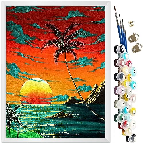 KEEMOSO Malen Nach Zahlen Erwachsene DIY Ölgemälde Leinwand Set mit 3 Pinsel und Acrylpigment für Frauen Home Deko- Prächtiger Sonnenuntergang Ohne Rahmen 40 x 50 cm von KEEMOSO