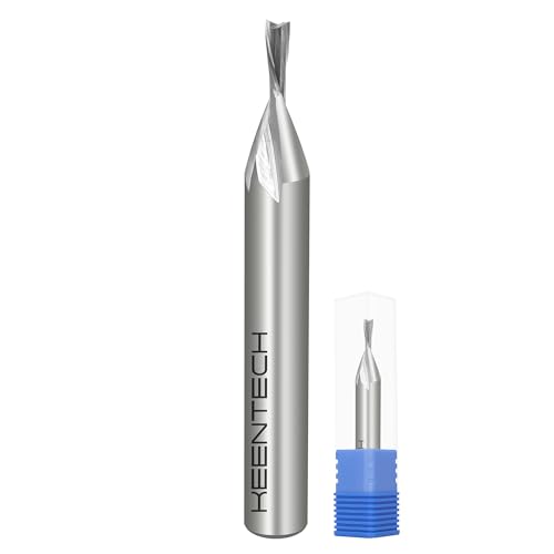 KEENTECH 1/4-Zoll-Schaft Downcut 2 Rillen flache Spitze Sprial Router Bit für CNC-Fräsmaschine, 3/32 Zoll Schnittdurchmesser, 1/4 Zoll Schnitttiefe, für Holzschneiden, benutzerdefinierte Möbel von KEENTECH