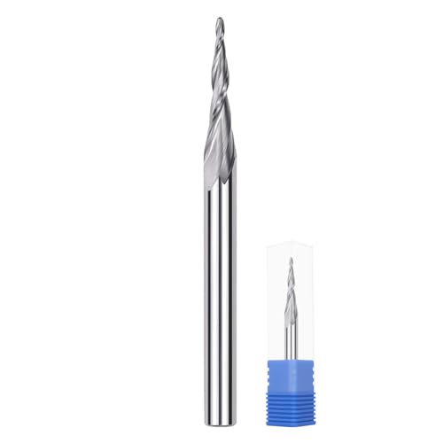 KEENTECH 1/4-Zoll-Schaft Upcut 2 Rillen konische Kugelnase Sprial Router Bit für CNC-Fräsmaschine, 1/16 Zoll Schnittdurchmesser, 2,5 cm Schnitttiefe, für Holzschneiden, benutzerdefinierte Möbel KEENTECH 1/4-Zoll-Schaft Upcut 2 Rillen konische Kugelnase Sprial Router Bit für CNC-Fräsmaschine, 1/16 Zoll Schnittdurchmesser, 2,5 cm Schnitttiefe, für Holzschneiden, benutzerdefinierte Möbel von KEENTECH