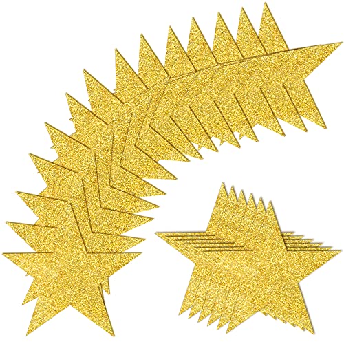 100 PCS Glitter Gold Five Star Cutouts Paper Star Confetti Cutouts Gold Star Cutouts for Bulletin Board Stars Accents Classroom Wall Party Decoration Supply von KEEPARTY