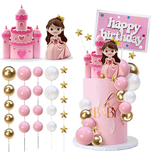 Kuchendekoration mit Prinzessinnenschloss, 26 Stück – Happy Birthday Kuchendekoration für Mädchen, Geburtstagsparty-Zubehör Kuchendekoration mit Prinzessinnenschloss, 26 Stück – Happy Birthday Kuchendekoration für Mädchen, Geburtstagsparty-Zubehör von KEEPARTY