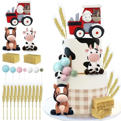 Tortenaufsatz, Bauernhof, Kuh, Pferd, Bauernhof, Traktor, Kuchendekorationen für Babyparty, Kuh-Thema, Mädchen, Jungen, Geburtstagsparty-Dekorationen, Zubehör, 22 Stück Tortenaufsatz, Bauernhof, Kuh, Pferd, Bauernhof, Traktor, Kuchendekorationen für Babyparty, Kuh-Thema, Mädchen, Jungen, Geburtstagsparty-Dekorationen, Zubehör, 22 Stück von KEEPARTY