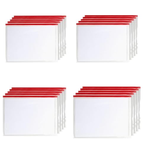 KEERADS Organizer 20 Stück transparente PVC-A5-Aktentasche mit Reißverschluss, verdickte Dokumentenaufbewahrungstasche, Reißverschluss-Archivtasche, multifunktionale Schreibwarentasche (Red, One Size) von KEERADS