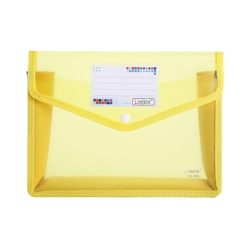 KEERADS Schule Aktenordner aus Kunststoff, Umschlag, erweiterbare Aktenmappe, Organizer, Dokumentenordner mit Druckknopfverschluss und, transparente Aktentasche im A5-Format für (Yellow, One Size) von KEERADS