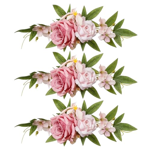 3-teiliges Rosen-Kuchenblumen-Set aus Seide, Elegante Florale Kuchendekorationen mit Grünen Blättern, Naturgetreuer Look für Hochzeit, Geburtstag, Babyparty, Abschlussfeier (B) von KEFSR
