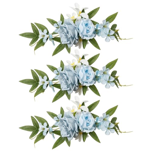 3-teiliges Rosen-Kuchenblumen-Set aus Seide, Elegante Florale Kuchendekorationen mit Grünen Blättern, Naturgetreuer Look für Hochzeit, Geburtstag, Babyparty, Abschlussfeier (C) von KEFSR