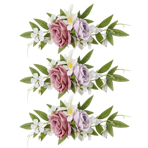 3-teiliges Rosen-Kuchenblumen-Set aus Seide, Elegante Florale Kuchendekorationen mit Grünen Blättern, Naturgetreuer Look für Hochzeit, Geburtstag, Babyparty, Abschlussfeier (D) von KEFSR