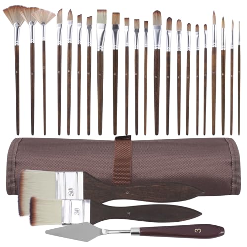 25 Stück Pinselset Acrylfarben mit Organisationstasche und Spachtel Pinsel Set Nylon Synthetisches Künstlerpinsel für Aquarell Acryl Gouache Felsmalerei Ölmalerei 25 Stück Pinselset Acrylfarben mit Organisationstasche und Spachtel Pinsel Set Nylon Synthetisches Künstlerpinsel für Aquarell Acryl Gouache Felsmalerei Ölmalerei von KEGAJEGA