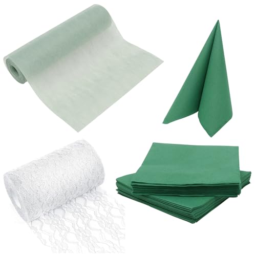 3 Stück Vlies Tischläufer 28cmx25m Tischläufer Modern mit 1 Spitzenstoff 50 Servietten Elegant Table Runner für Geburtstage Hochzeiten Tischpartys Heimdekoration von KEGAJEGA
