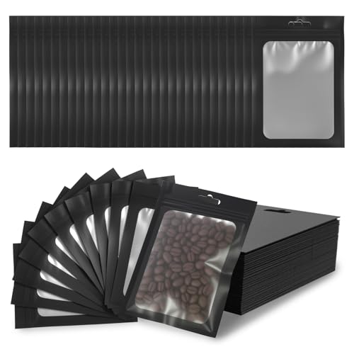 300 Stück Mylar Beutel Schwarz 10,5x15cm Schwarze Zip Beutel mit Transparentem Fenster und Aufhängeloch Mylar Druckverschlussbeutel für Schmuck Geschenke Süßigkeiten von KEGAJEGA