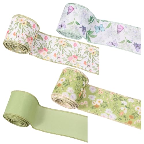 4 PCs Wired Edge Ribbon Dekoratives gemustertes Kabelband für Kranzbogen Making DIY Bastelpapier Party 4 Rollen 21,2 Yard 4 PCs Wired Edge Ribbon Dekoratives gemustertes Kabelband für Kranzbogen Making DIY Bastelpapier Party 4 Rollen 21,2 Yard von KEGAJEGA