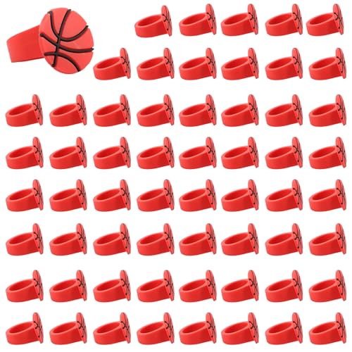 60 PCS Fußball Cupcake Toper Ringe PVC Fußballparty Cupcake -Ringe Dekorationen für Jungen Kinder Geburtstag Sportballspiel(Rot) von KEGAJEGA