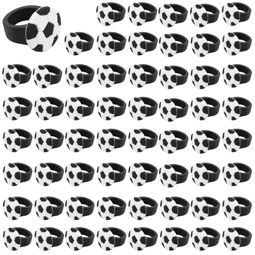 60 PCS Fußball Cupcake Toper Ringe PVC Fußballparty Cupcake -Ringe Dekorationen für Jungen Kinder Geburtstag Sportballspiel(Schwarz) von KEGAJEGA